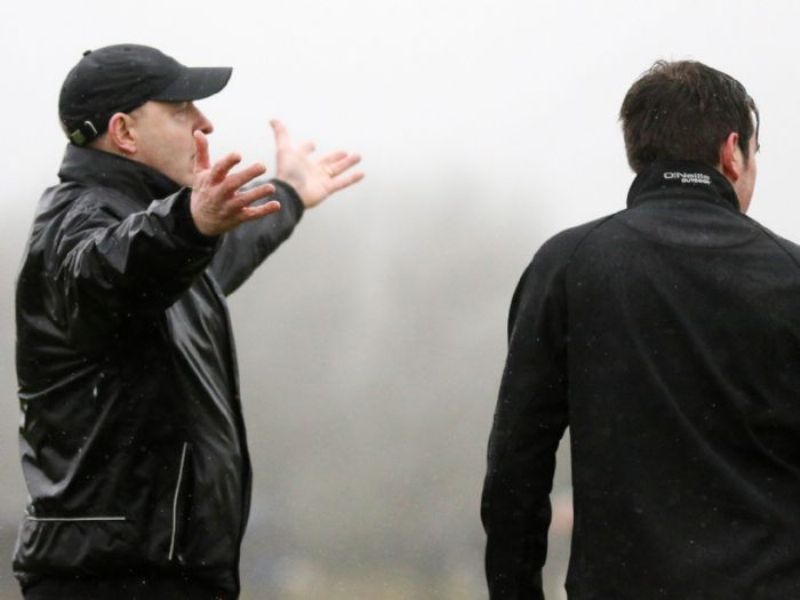 Lavey manager Seamus Downey appeals a decision during Sunday’s final