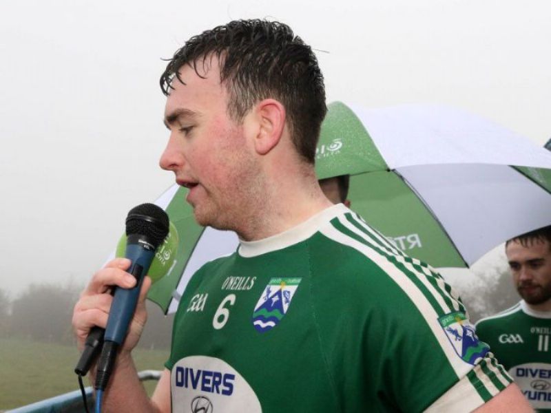 Gaoth Dobhair captain, Niall Friel addresses the crowd after receiving the Bank of Ireland-Paddy McLarnon Cup on Sunday at Creggan.